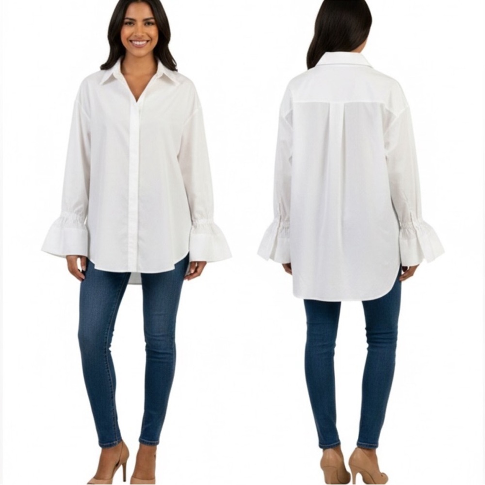 A.L.C. White Cotton Button-Up Shirt with Ruffled Cuffs